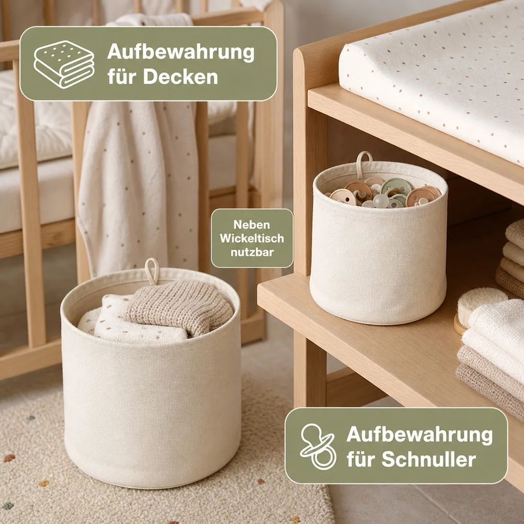 Kids Concept Aufbewahrungsboxen rund aus Stoff, hellbeige