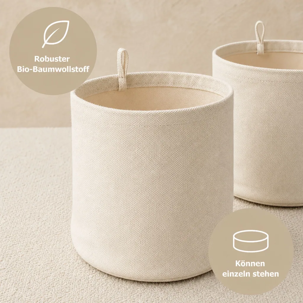 Kids Concept Aufbewahrungsboxen rund aus Stoff, hellbeige