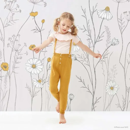 Lilipinso Vlies Wandbild Riesen Wildblumen mit Kamille grau senfgelb