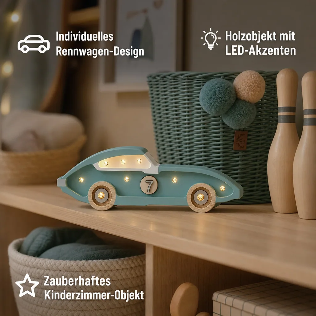 little lights Led Deko Kinderlampe Mini Rennwagen blau