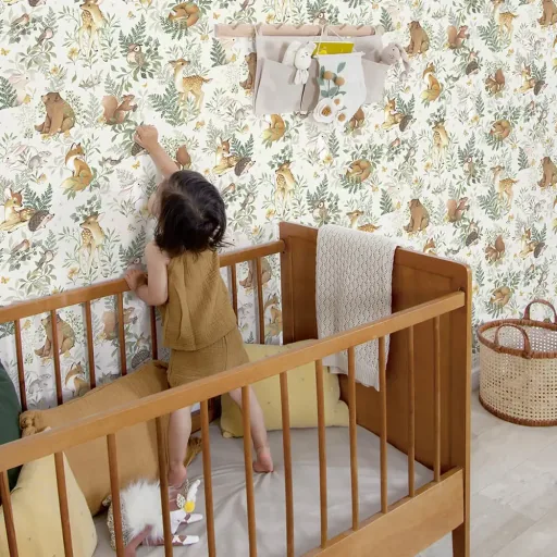 Lilipinso Vlies Tapete Waldtiere im Blättergetümmel creme beige