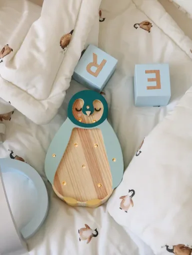 Little Lights Nachtlicht Kinder, Nachtlampe Mini-Pinguin - 100% Kiefernholz natur