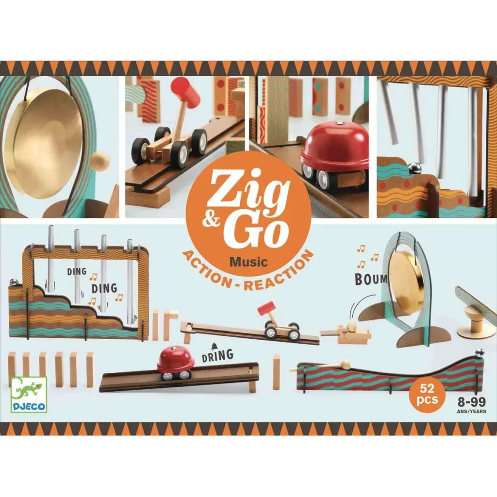Djeco Baukasten, Denkspiel, Holzbaukasten - Zig & Go - Musik, 52 Teile