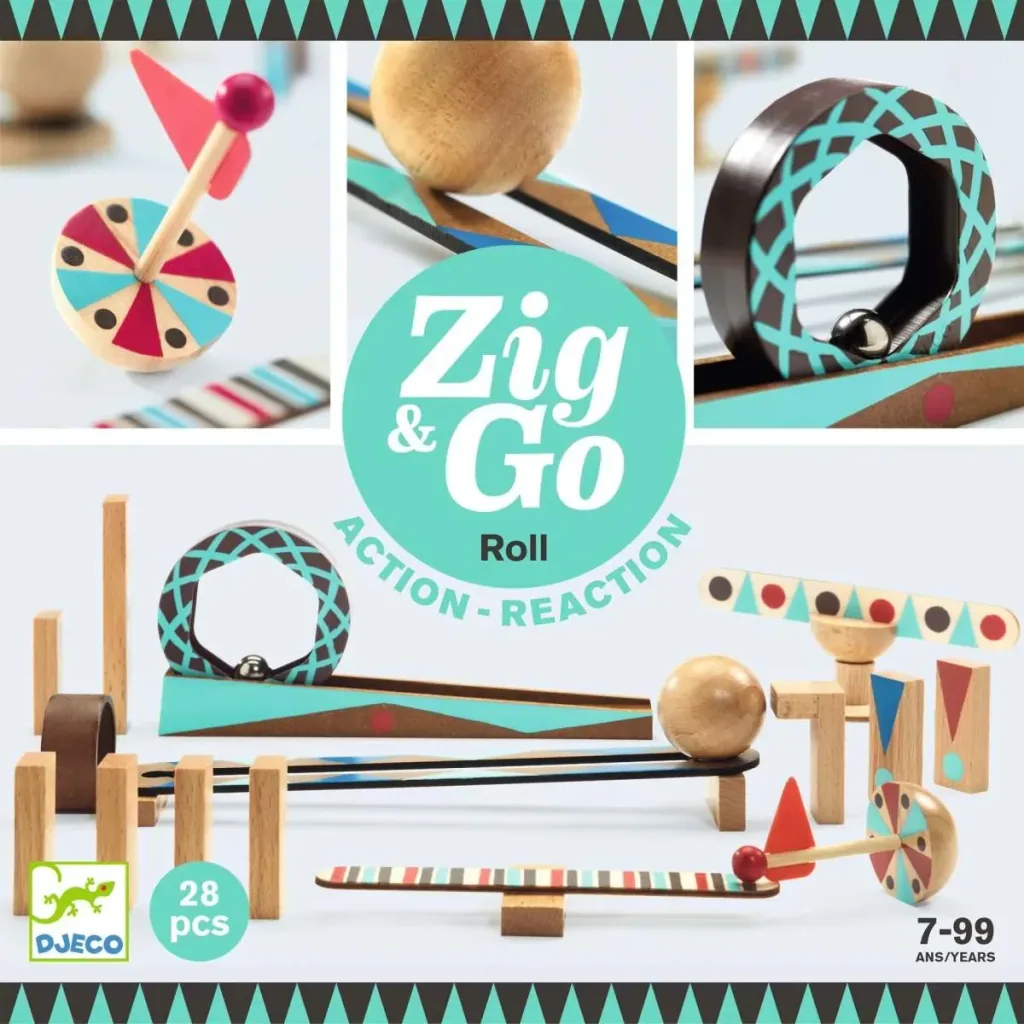 Djeco Baukasten, Denkspiel, Holzbaukasten - Zig & Go, 28 Teile