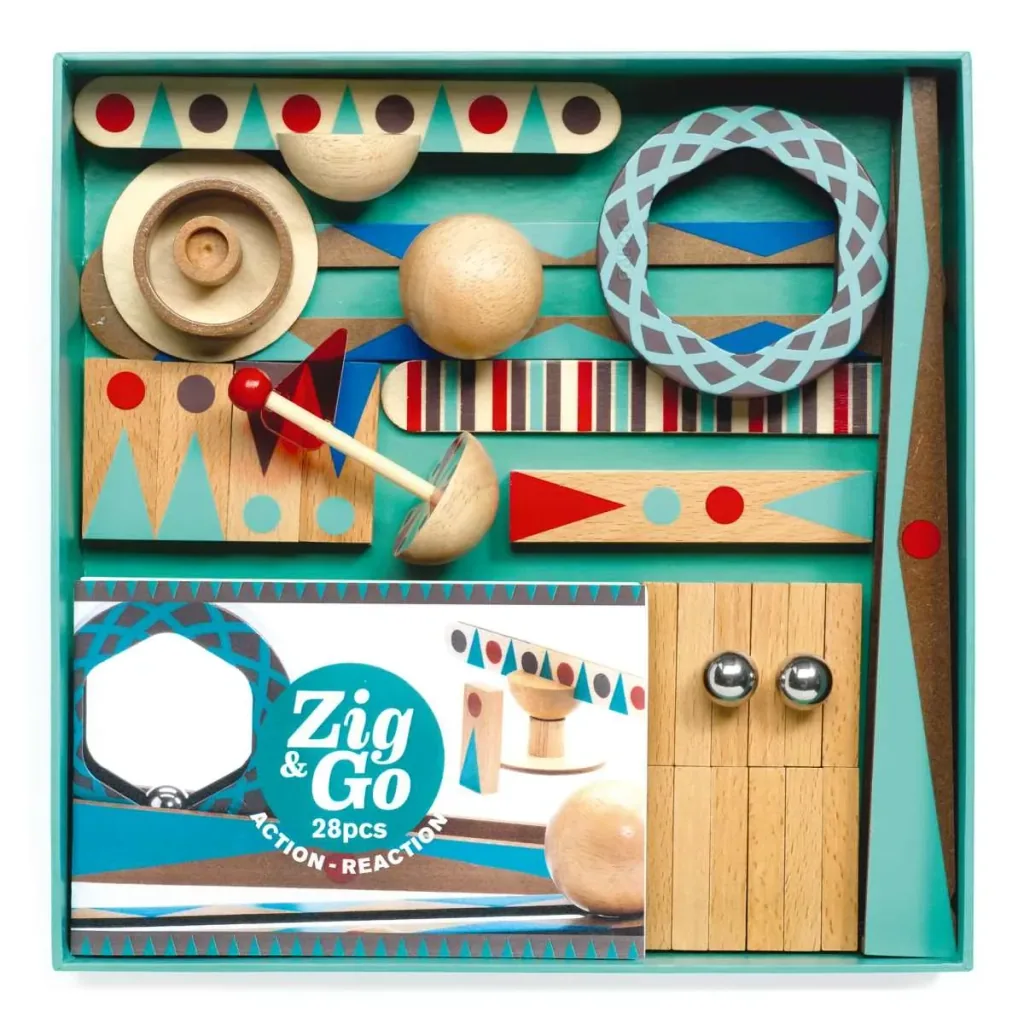 Djeco Baukasten, Denkspiel, Holzbaukasten - Zig & Go, 28 Teile