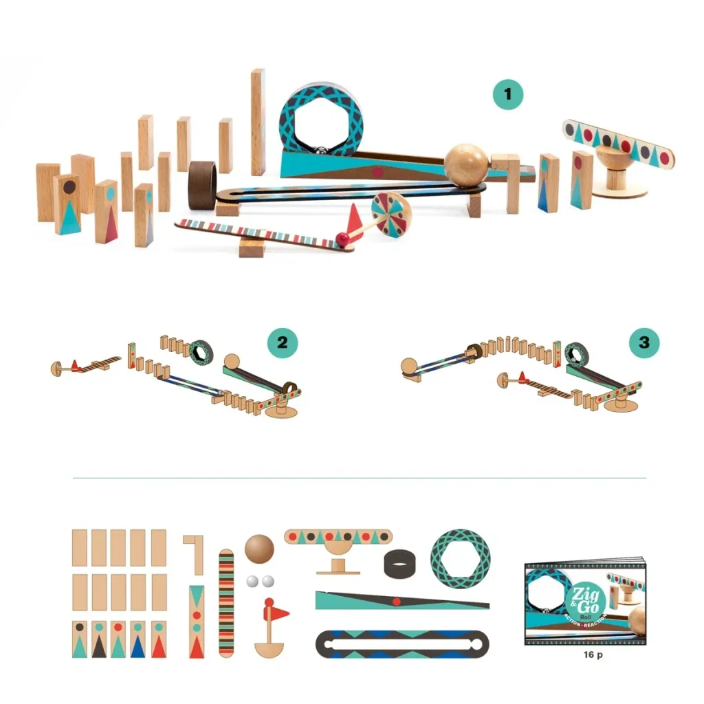 Djeco Baukasten, Denkspiel, Holzbaukasten - Zig & Go, 28 Teile