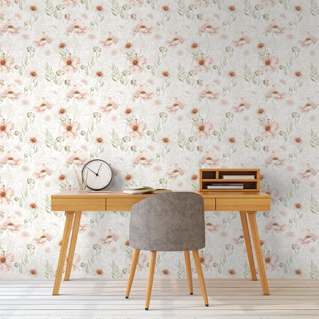 Lilipinso Tapete, Kinderzimmer Wandgestaltung, Panorama, Rosa Mohnblumen 50 cm x 10 m