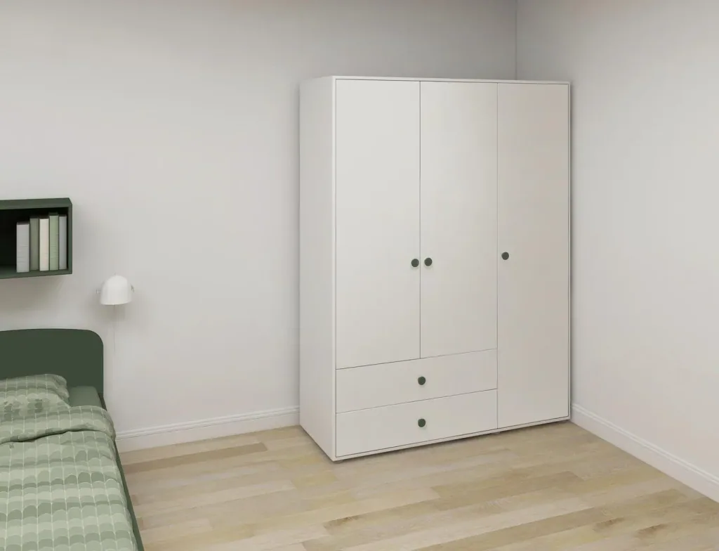Flexa Kleiderschrank - Roomie, 3 Türen + 2 Schubladen, Farbe: Weiß/Tiefgrün
