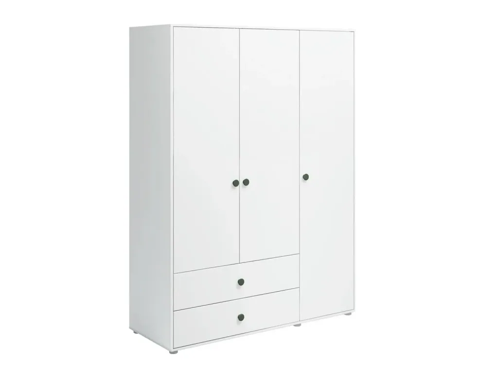 Flexa Kleiderschrank - Roomie, 3 Türen + 2 Schubladen, Farbe: Weiß/Tiefgrün