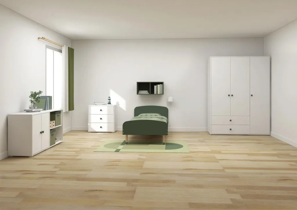 Flexa Kleiderschrank - Roomie, 3 Türen + 2 Schubladen, Farbe: Weiß/Tiefgrün