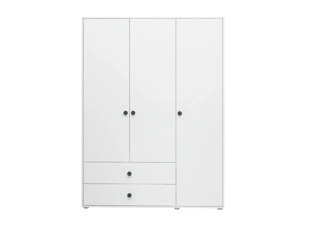 Flexa Kleiderschrank - Roomie, 3 Türen + 2 Schubladen, Farbe: Weiß/Tiefgrün