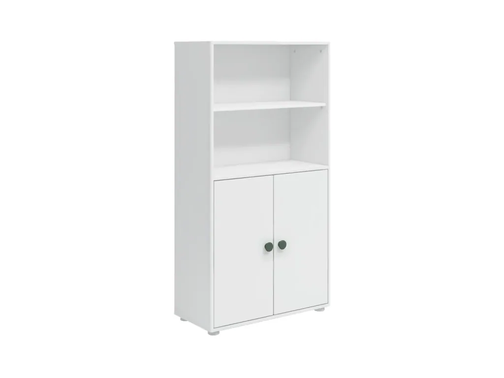 FLEXA Bücherregal, Bücherwand - Midi, 2 Türen, 72 cm x 138 cm, Farbe: Weiß/Tiefgrün
