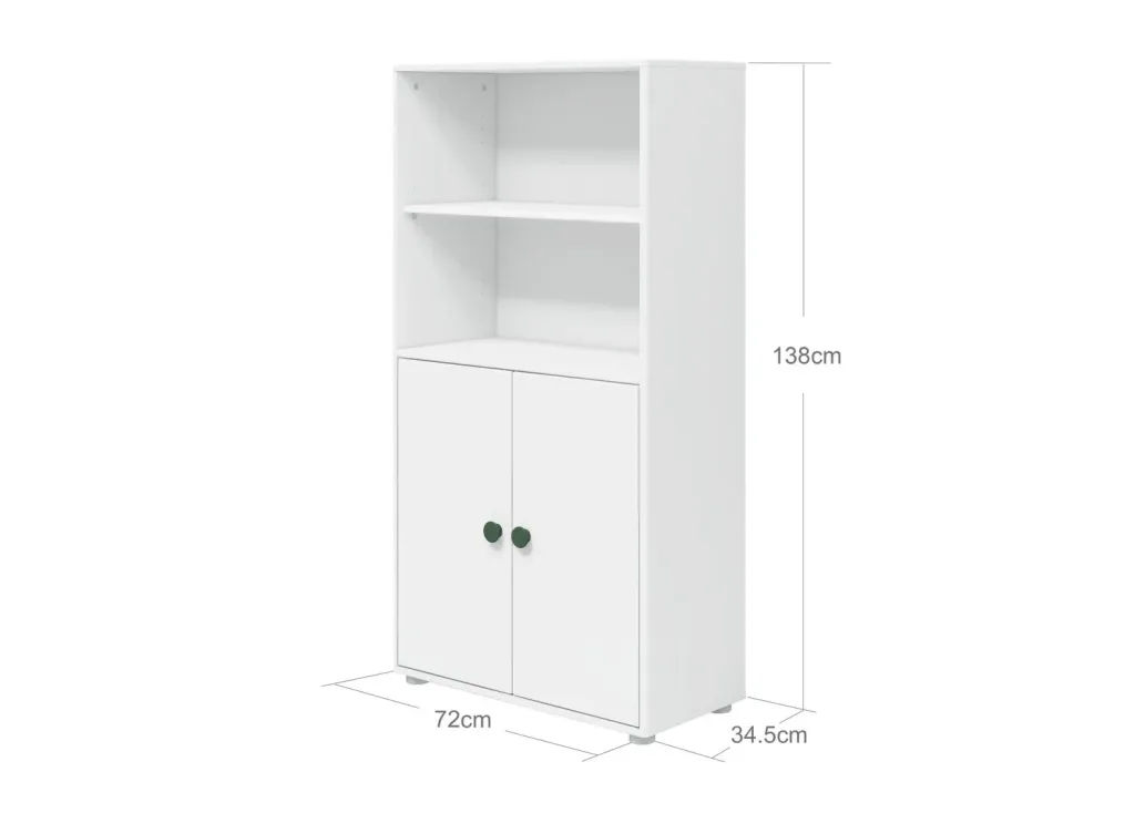 FLEXA Bücherregal, Bücherwand - Midi, 2 Türen, 72 cm x 138 cm, Farbe: Weiß/Tiefgrün