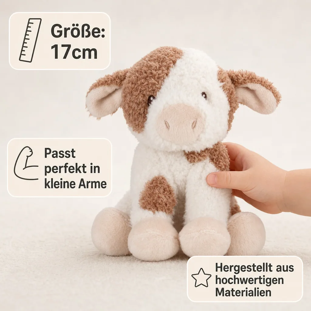Little Dutch Kuscheltier, Plüschtier, Stofftier Kuh - Little Farm, aus weichem Stoff - Perfekt zum Spielen & Schmusen, 17cm