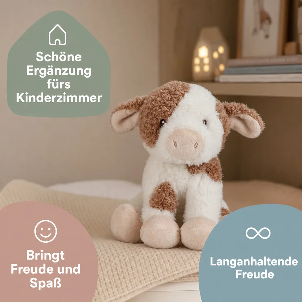 Little Dutch Kuscheltier, Plüschtier, Stofftier Kuh - Little Farm, aus weichem Stoff - Perfekt zum Spielen & Schmusen, 17cm