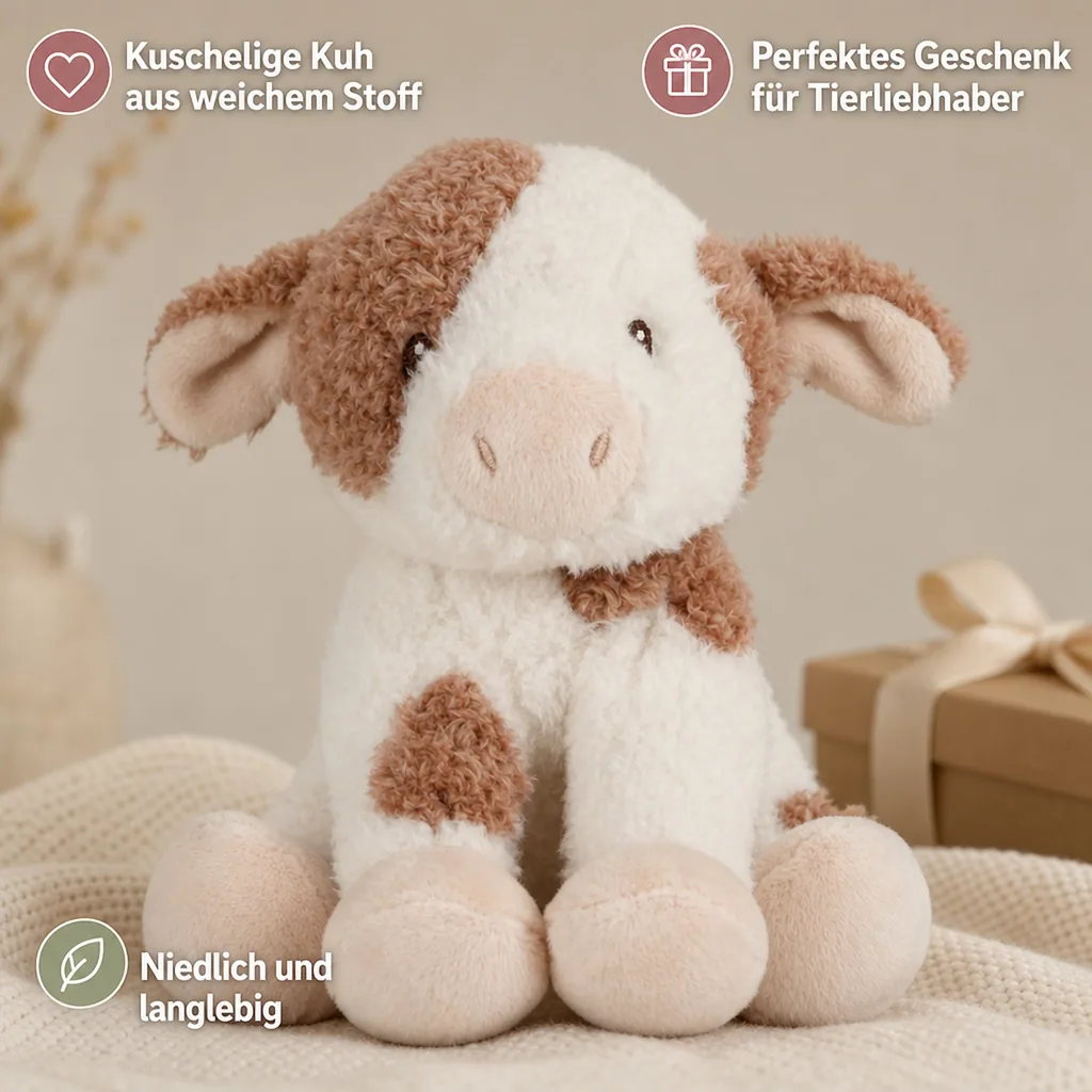 Little Dutch Kuscheltier, Plüschtier, Stofftier Kuh - Little Farm, aus weichem Stoff - Perfekt zum Spielen & Schmusen, 17cm