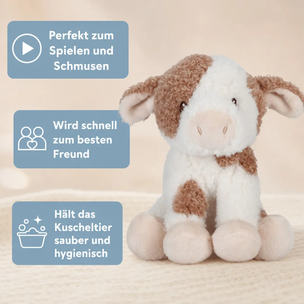 Little Dutch Kuscheltier, Plüschtier, Stofftier Kuh - Little Farm, aus weichem Stoff - Perfekt zum Spielen & Schmusen, 17cm