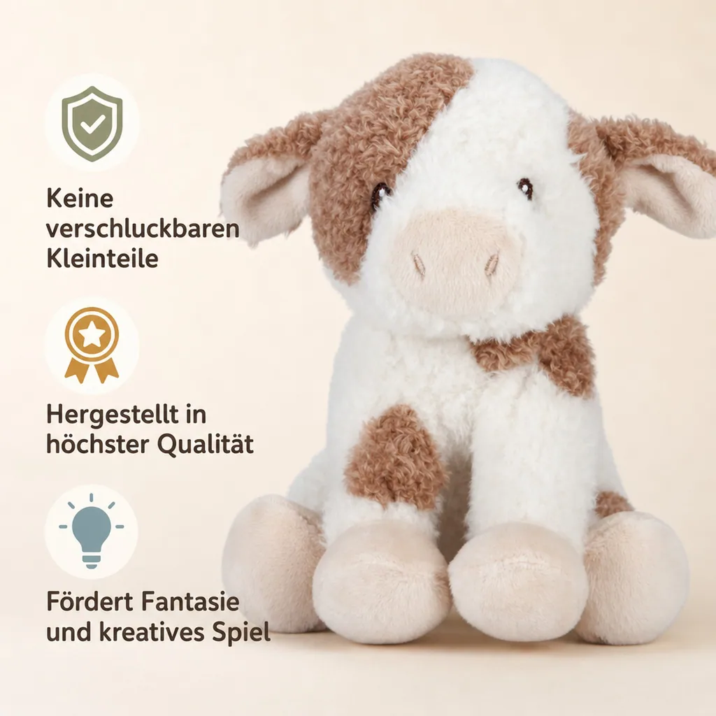 Little Dutch Kuscheltier, Plüschtier, Stofftier Kuh - Little Farm, aus weichem Stoff - Perfekt zum Spielen & Schmusen, 17cm