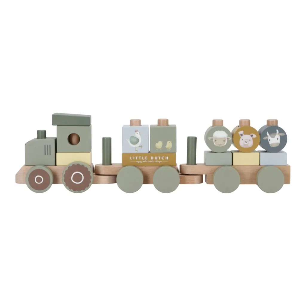 Little Dutch Holzeisenbahn, Spielzeugeisenbahn mit Steck-Formen Traktor Little Farm, 44x12,5x7,8