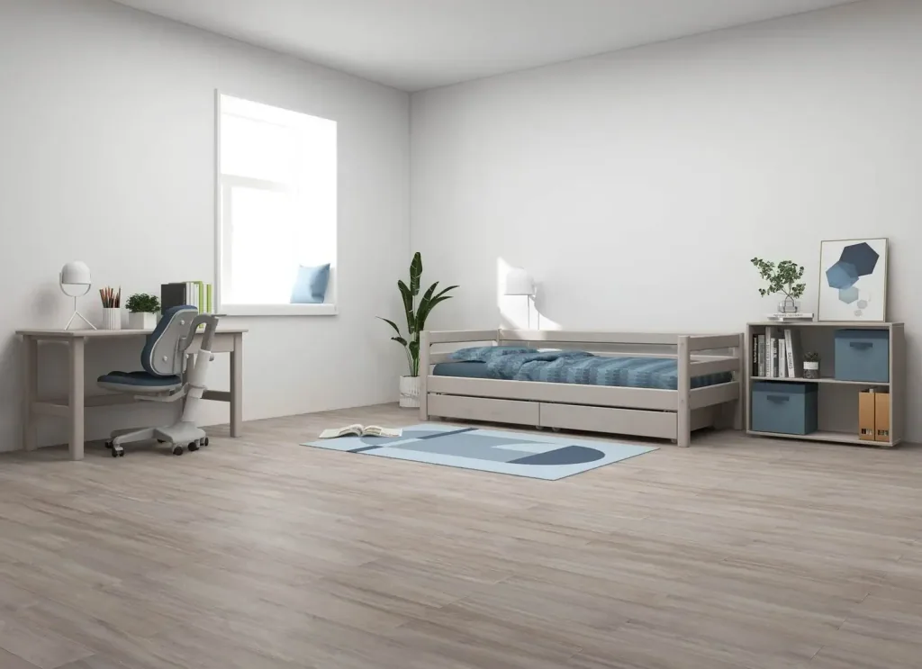 FLEXA Classic Kinderbett, Einzelbett - Gemütliches Sofa-Bett mit 2 Schubladen & Skandinavischem Design, 90x200 cm, Farbe: Grau gewaschene Kiefer