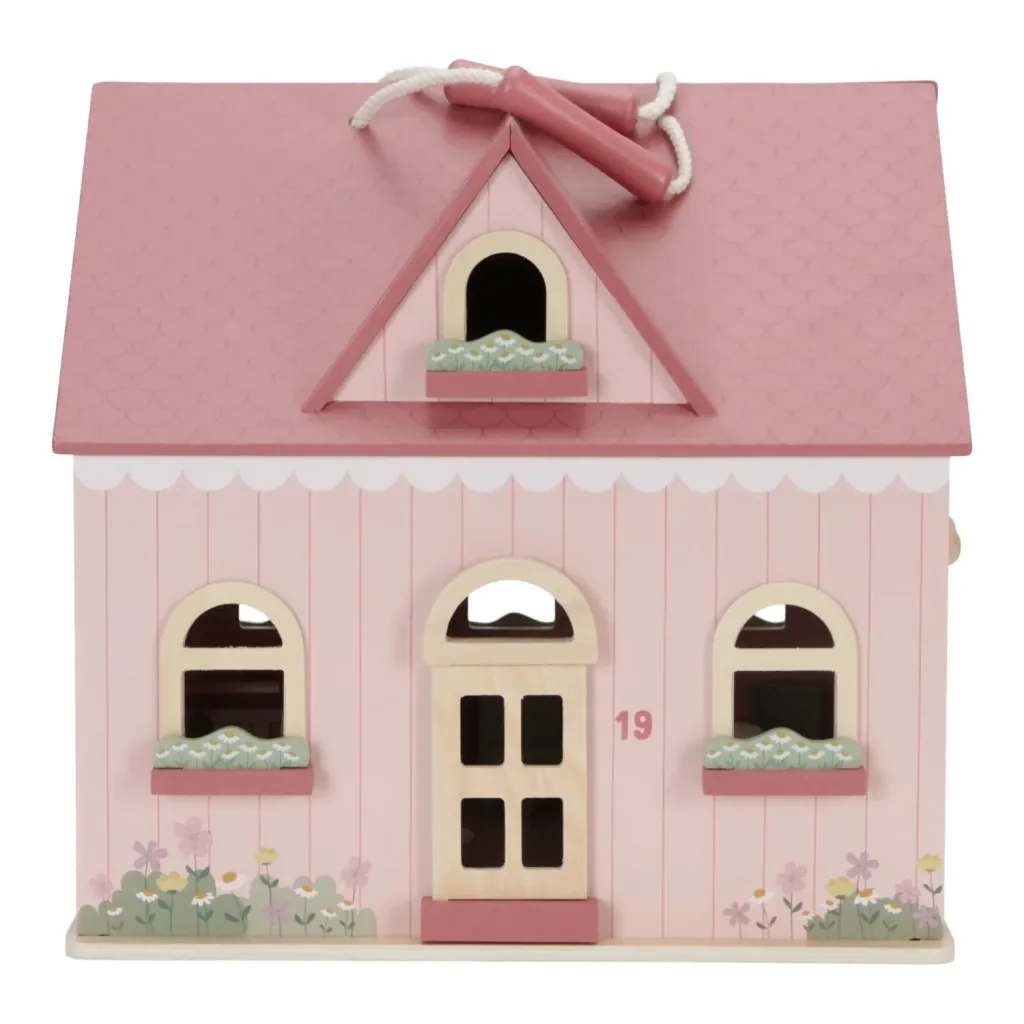 Little Dutch Puppenhaus Holz: Tragbares Holzpuppenhaus mit Möbeln & Tragegriff (ab 3 Jahren)