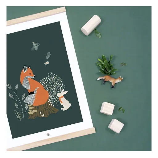 Lilipinso Poster Fuchs und Hase im Wald dunkelgrün