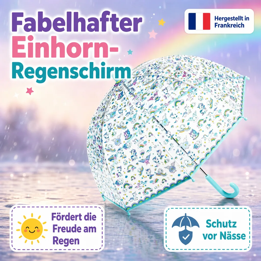 Djeco Kinder Regenschirm Einhorn blau
