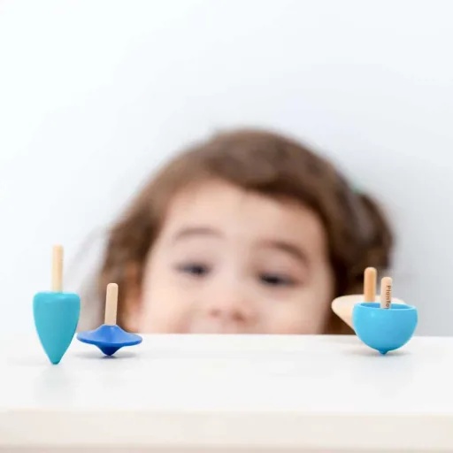 Plan Toys Kinder Kreisel-Set Holz blau