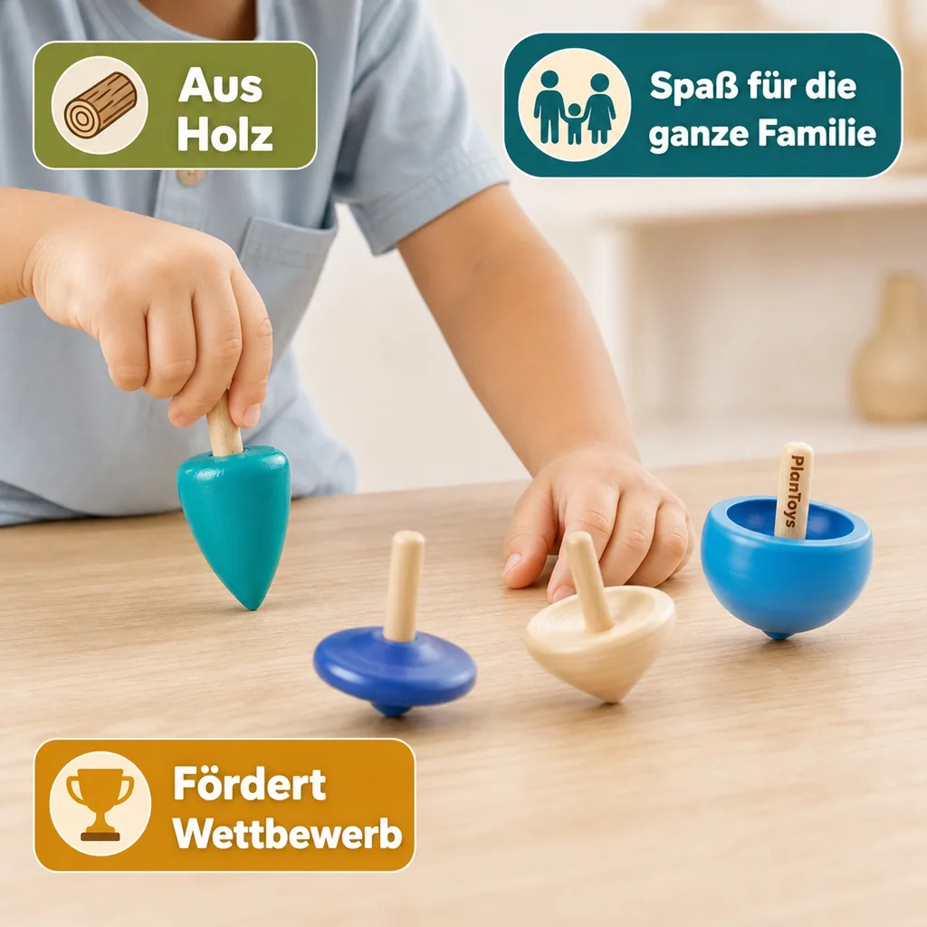 Plan Toys Kinder Kreisel-Set Holz blau