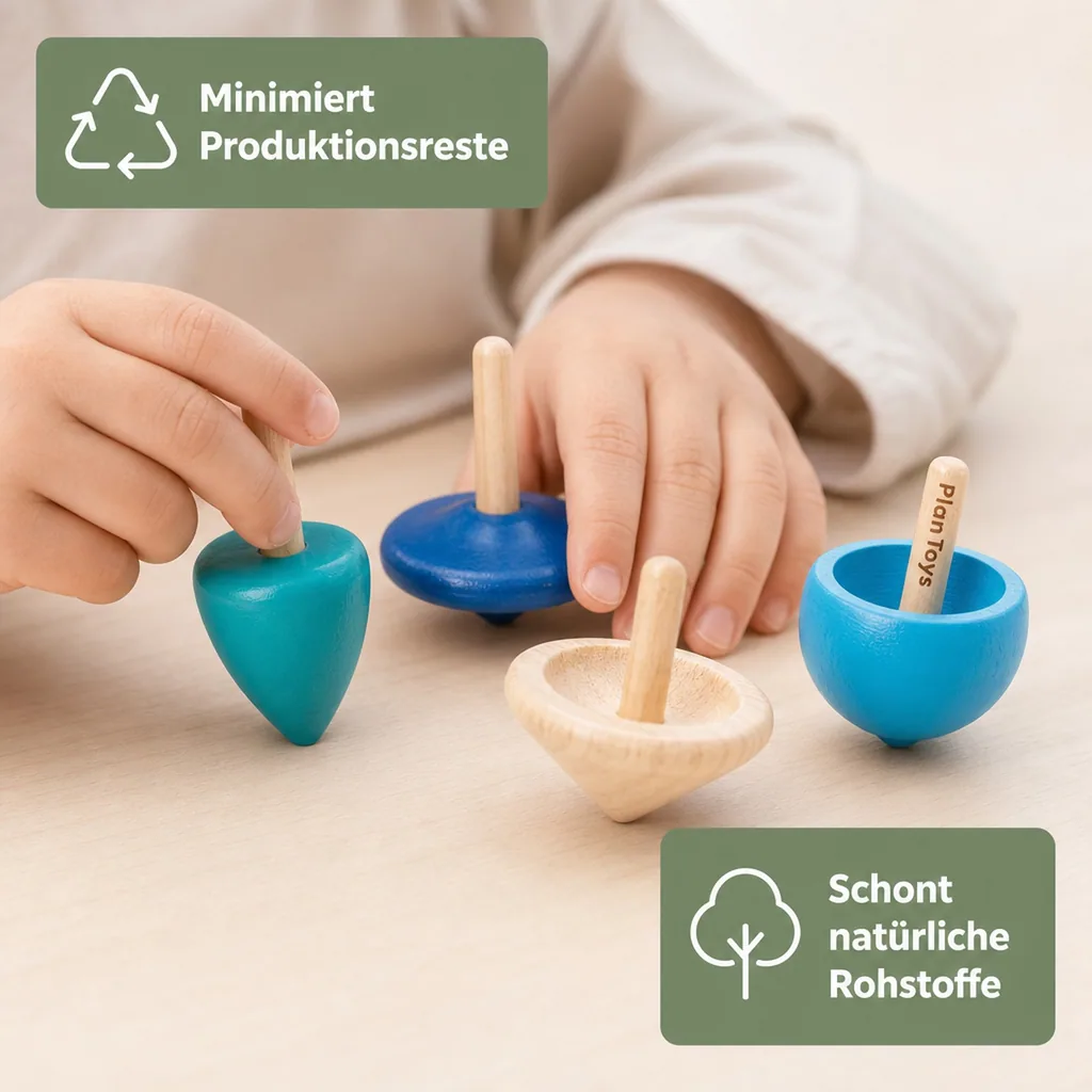 Plan Toys Kinder Kreisel-Set Holz blau