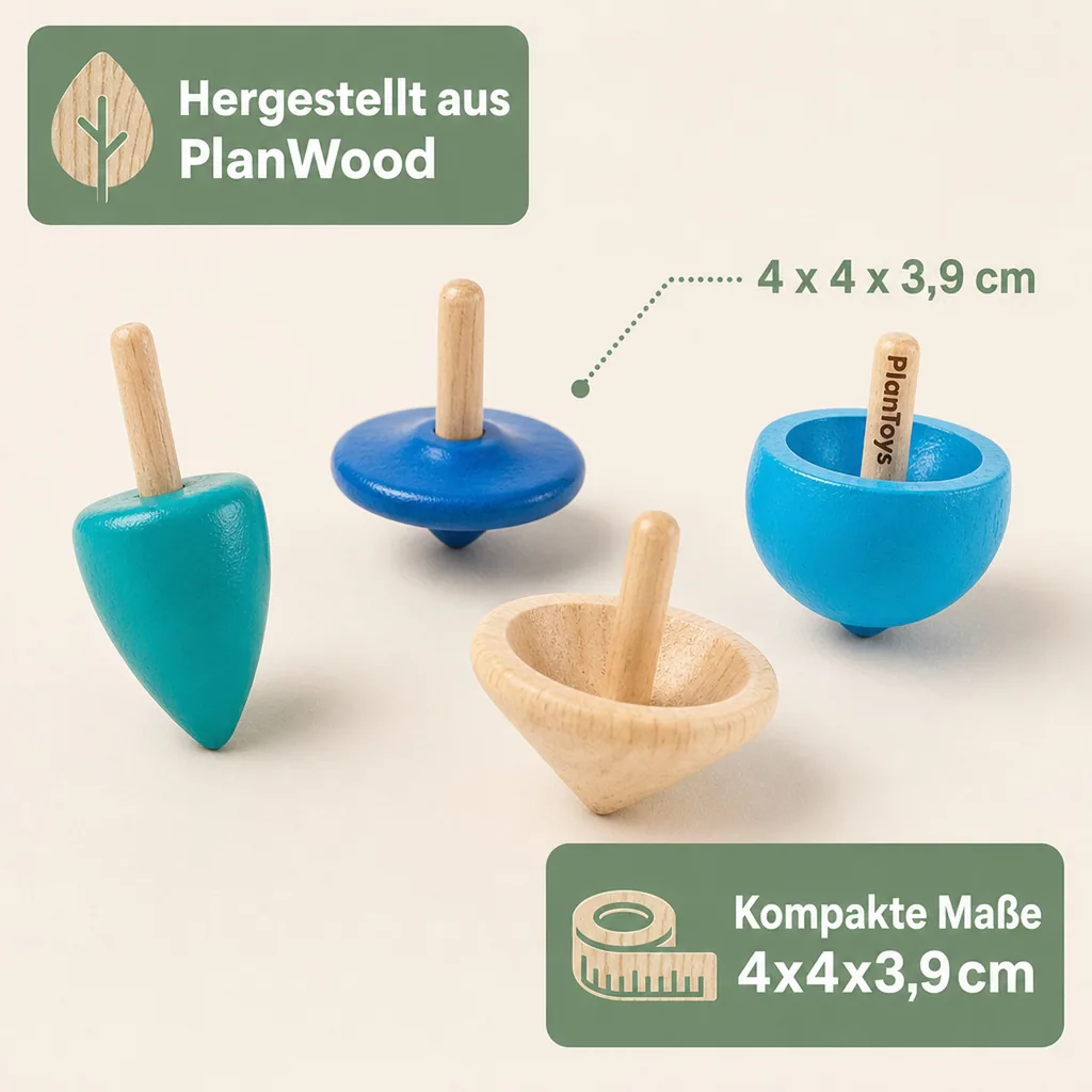 Plan Toys Kinder Kreisel-Set Holz blau
