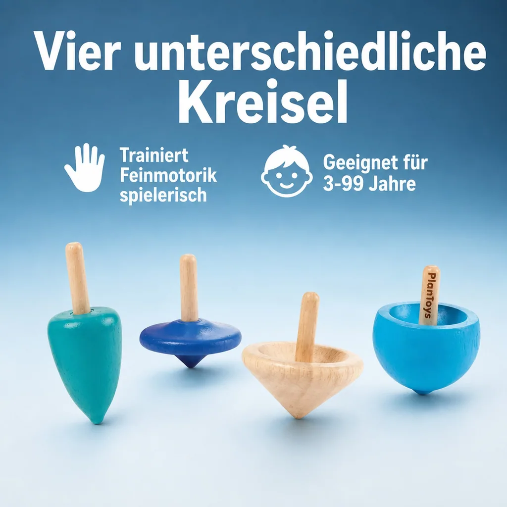 Plan Toys Kinder Kreisel-Set Holz blau