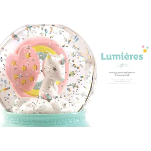 Djeco Nachtlicht Schneekugel Einhorn