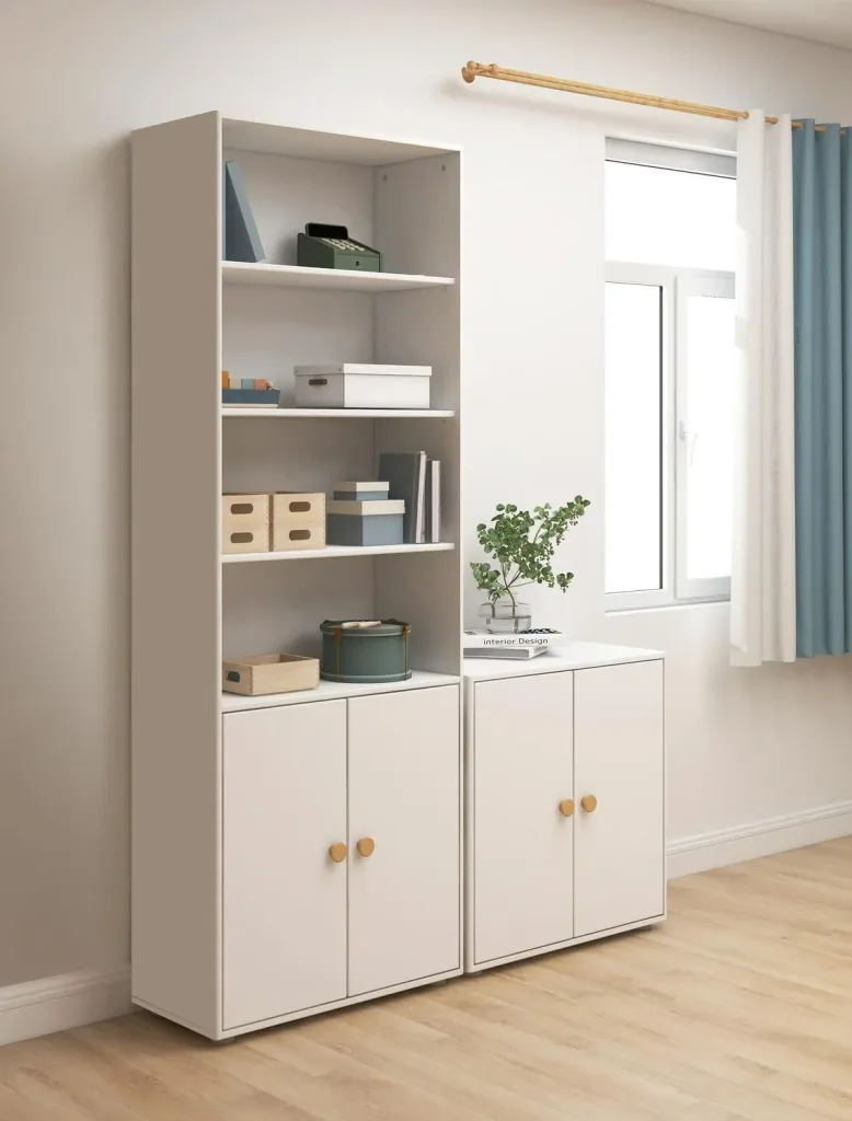 Flexa Bücherregal - Roomie, mit 2 Türen, 72x202,5 cm, Farbe: Weiß/Eiche