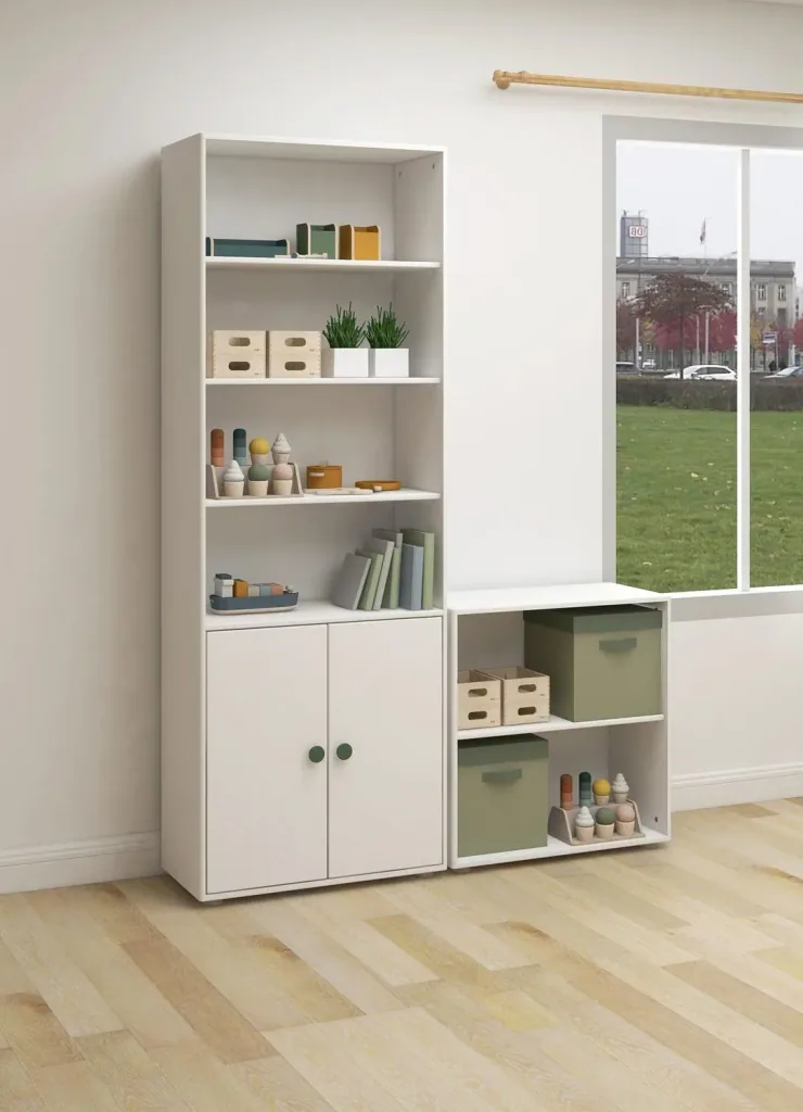 Flexa Bücherregal - Roomie, mit 2 Türen, 72x202,5 cm, Farbe: Weiß/Tiefgrün