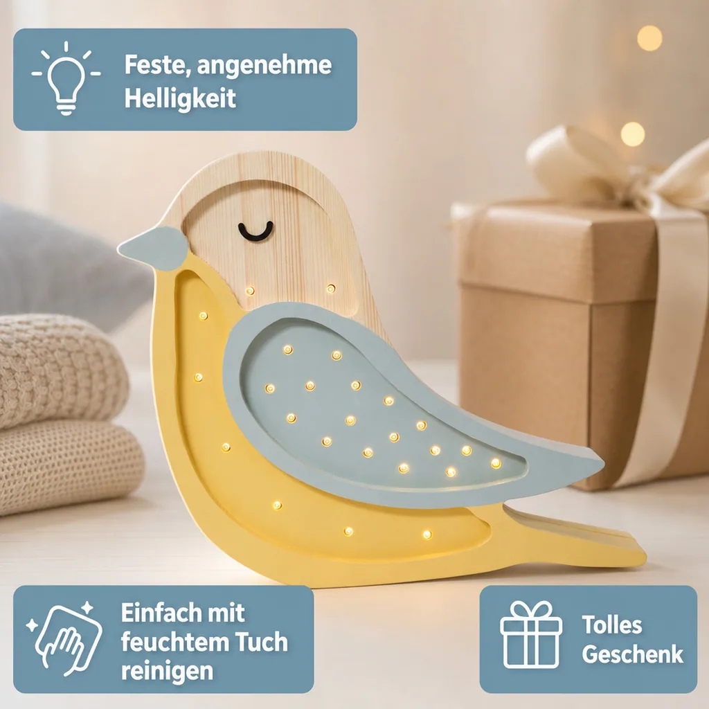 Nachtlicht Kinder, Kinderzimmer Lampe Vogel, Holz Nachtlampe, Little Lights