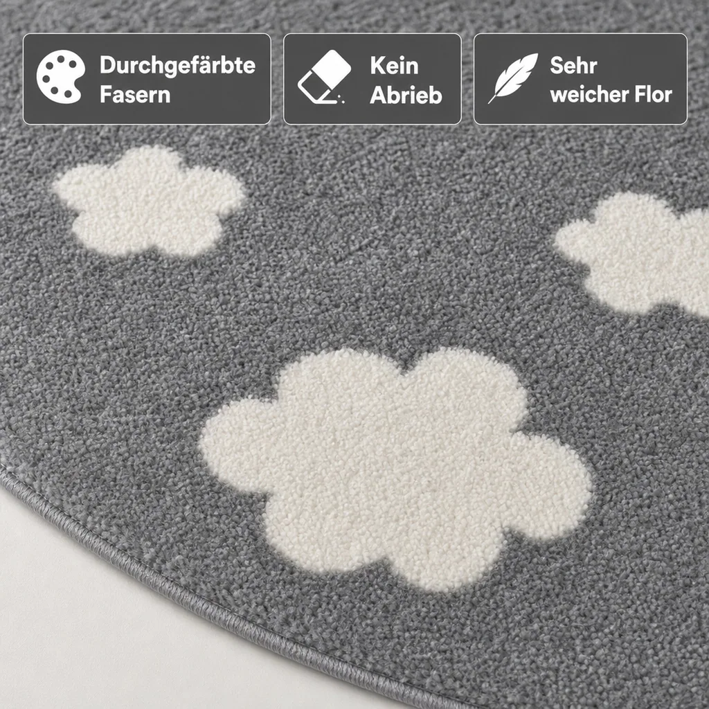 Livone Teppich rund Wolken grau