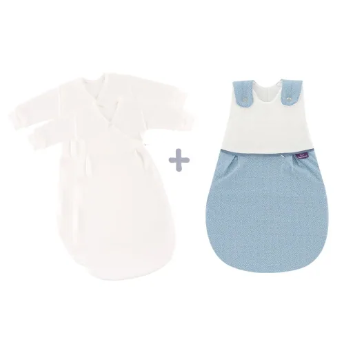 Träumeland Liebmich Baby Schlafsack, Schlummersack, Innenschlafsack 3tlg. Set - Punkte Blau, Grösse: 80/86