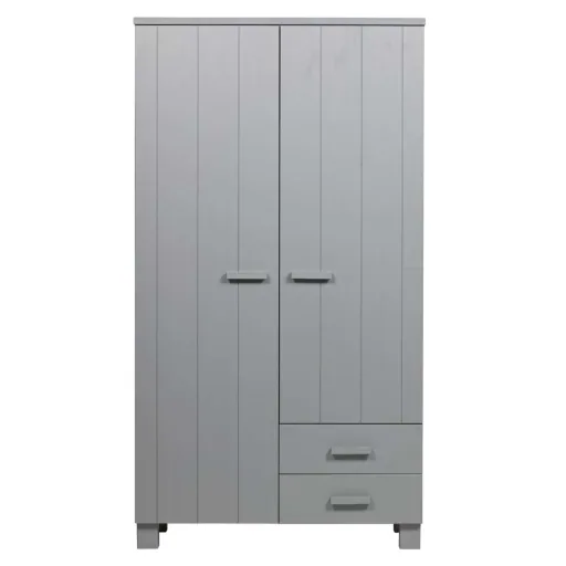 WOOOD - Schrank Dennis, 2-türig, Kiefer, 202x111x55 cm, betongrau
