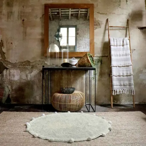 Lorena Canals waschbarer Teppich "Bubbly Natural" oliv rund