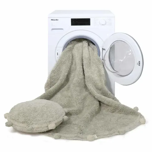 Lorena Canals waschbarer Teppich "Bubbly Natural" oliv rund