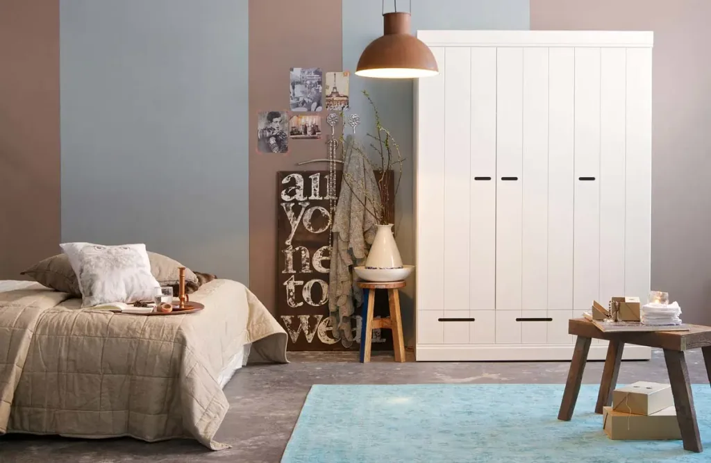 WOOOD Schrank 3 türig erweiterbar Schubladen Holz weiss