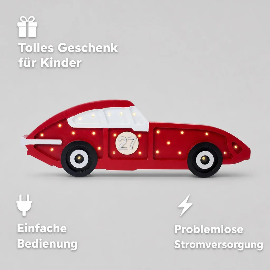 Little Lights Nachtlicht Kinder, Nachtlampe Rennauto - 100% Kiefernholz natur, Farbe: Frecciarossa
