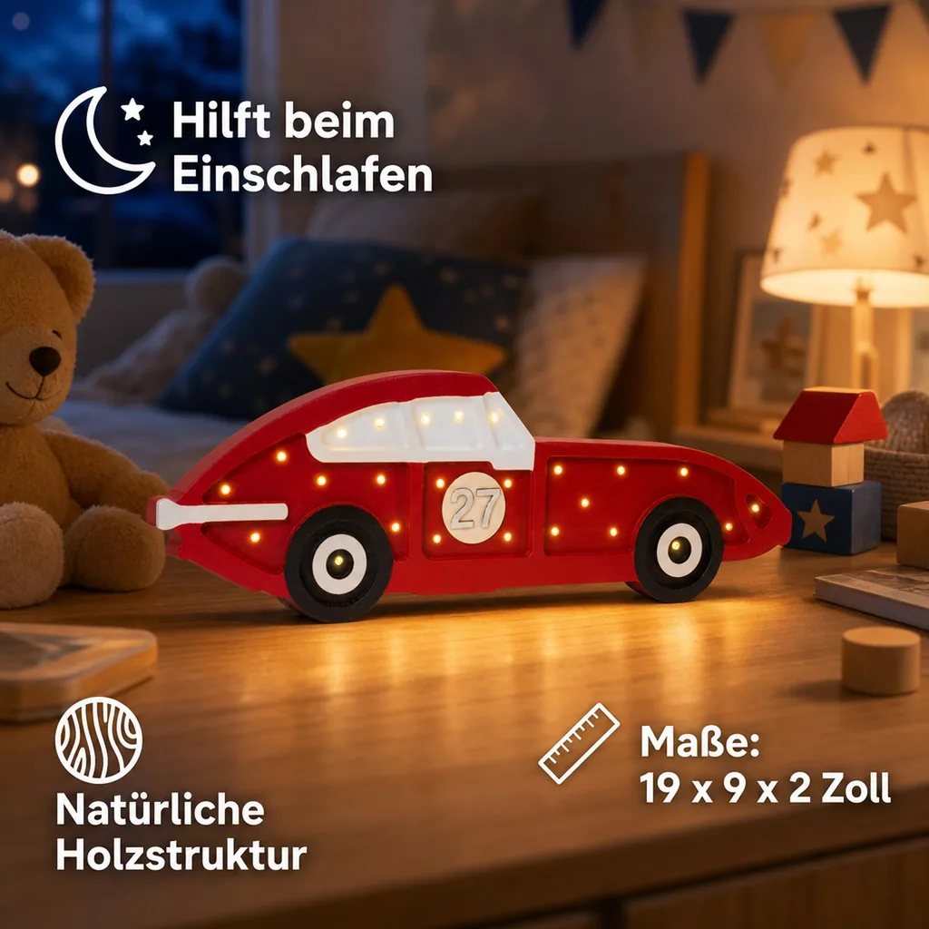 Little Lights Nachtlicht Kinder, Nachtlampe Rennauto - 100% Kiefernholz natur, Farbe: Frecciarossa
