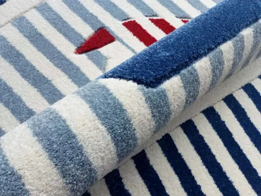 Livone Kinderteppich Segelboot blau rot weiss, Größe: 160 x 230 cm