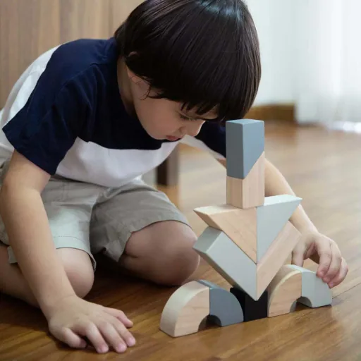 Plan Toys drehbare Holzklötze grau schwarz Holz