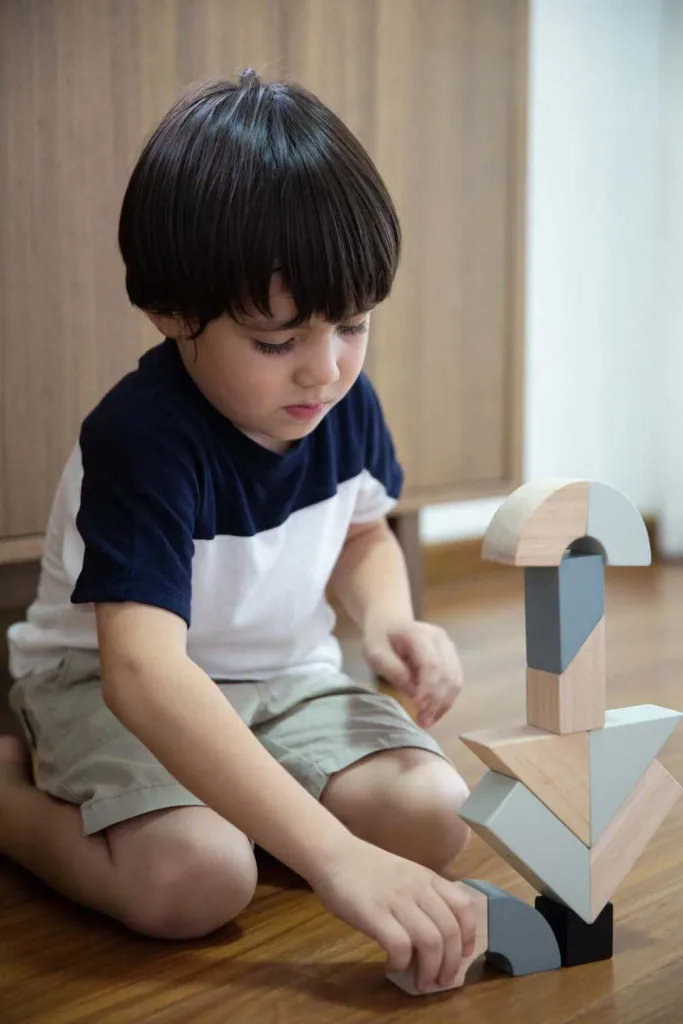Plan Toys drehbare Holzklötze grau schwarz Holz