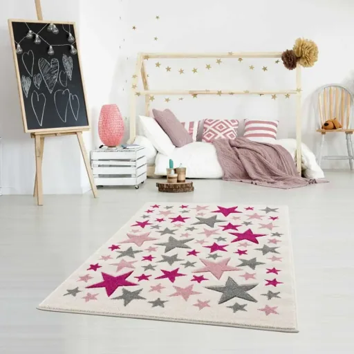 Livone Kinderteppich Stella Sterne rosa grau, Teppichgrösse: 160 x 230 cm