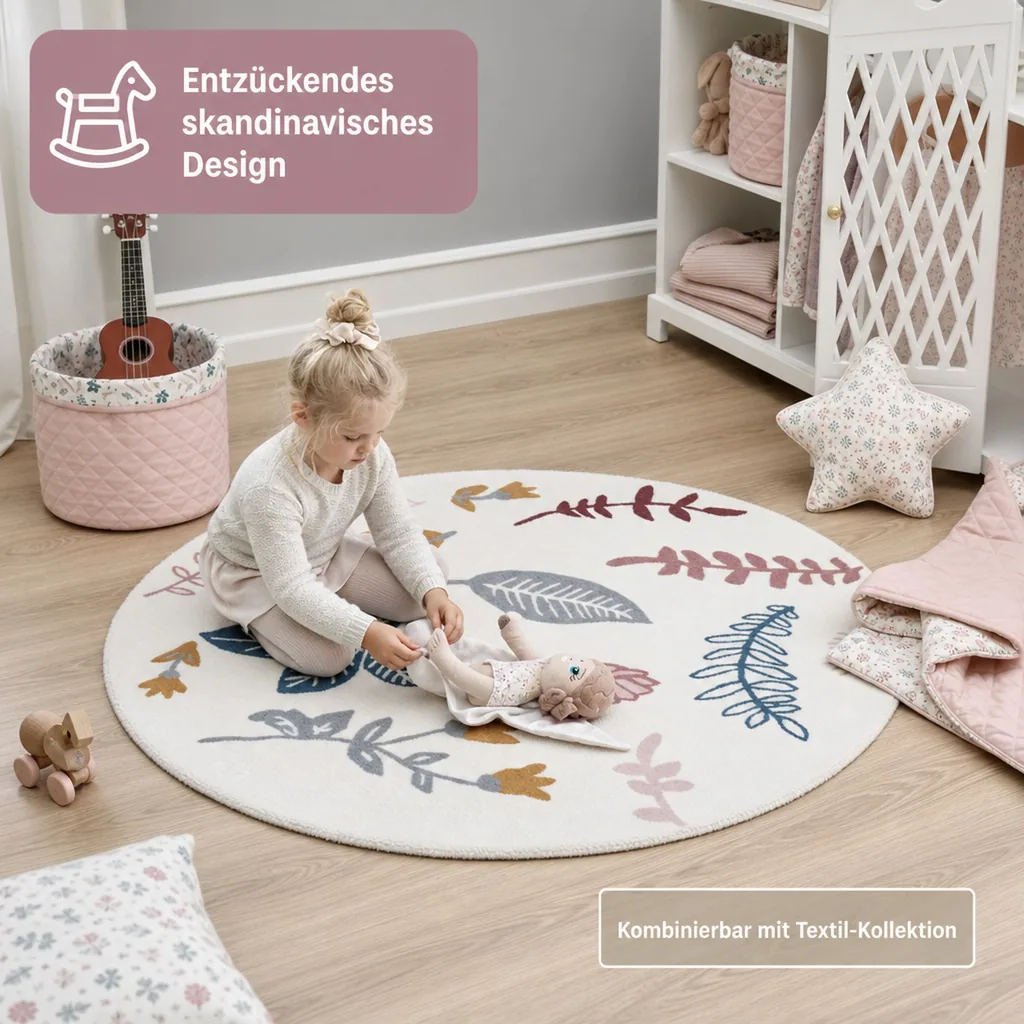 Cam Cam Teppich Blätter creme rosa
