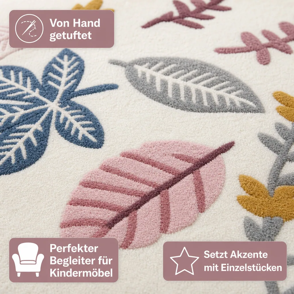 Cam Cam Teppich Blätter creme rosa